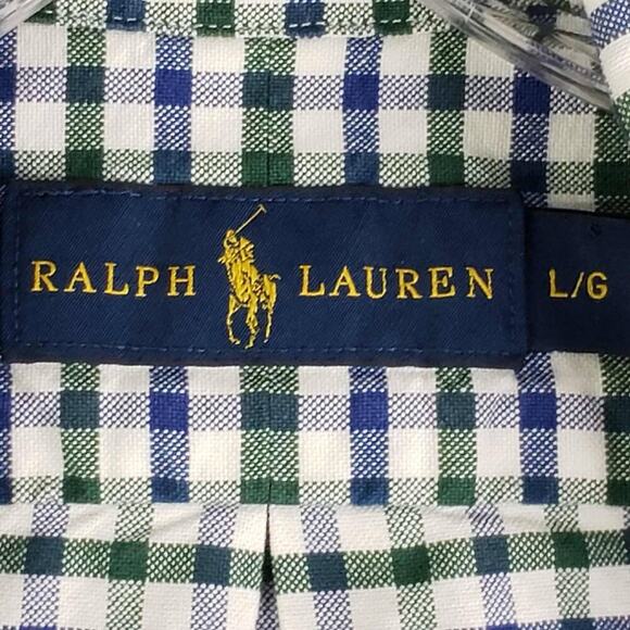 Polo Ralph Lauren Oxford Shirt Size Large L Green Blue Plaid LS Button Down - Picture 7 of 9